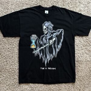 Warren Lotas Time Is Precious Black T-Shirt Men’s Size Large Skeleton Skull